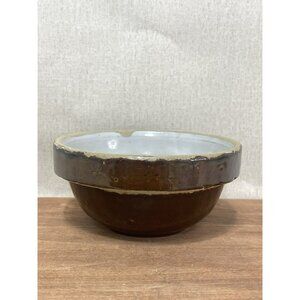 Vintage small 5 3/4 Inch brown bowl Pottery Salt Glaze marked 1 pt Primitive
